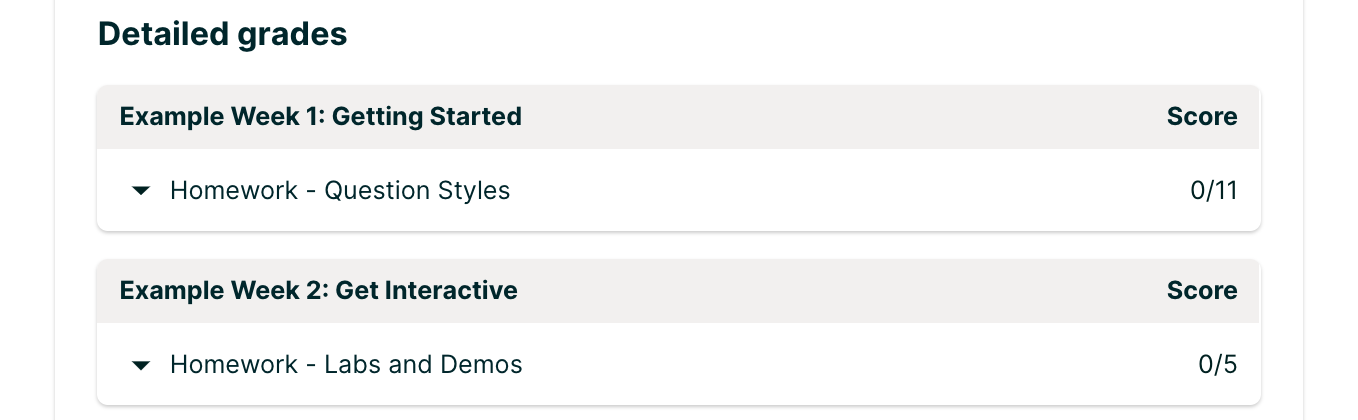 Detailed Grades feature that displays subsection scores.