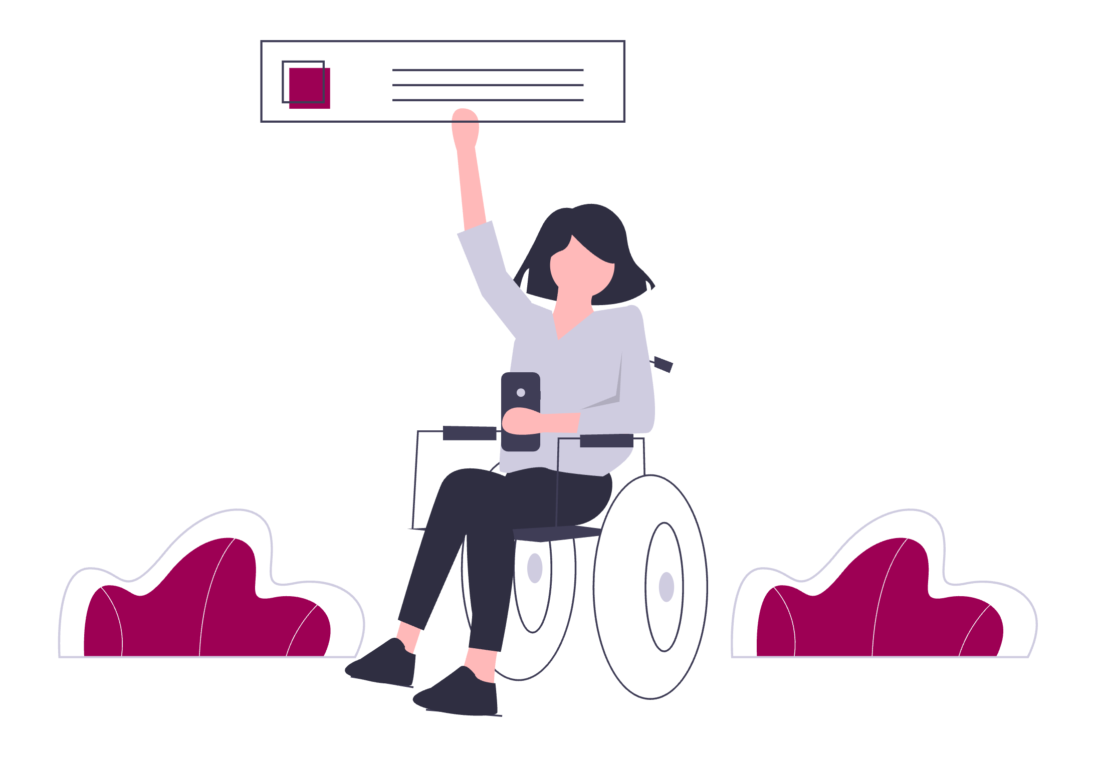 A user in a wheelchair and assistive device representing accessible internet usage