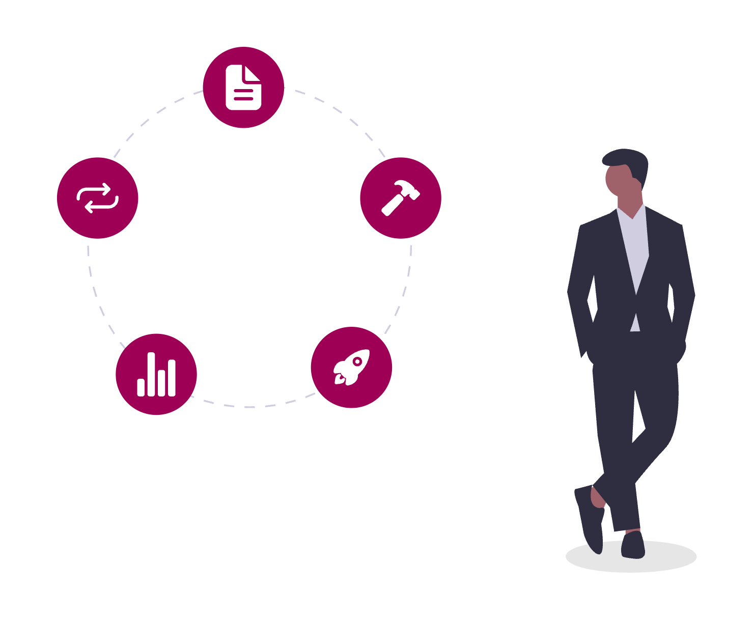 A user with abstract icons around them