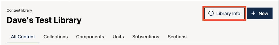 The Library Info button appears below the header, on the top-right of the page.