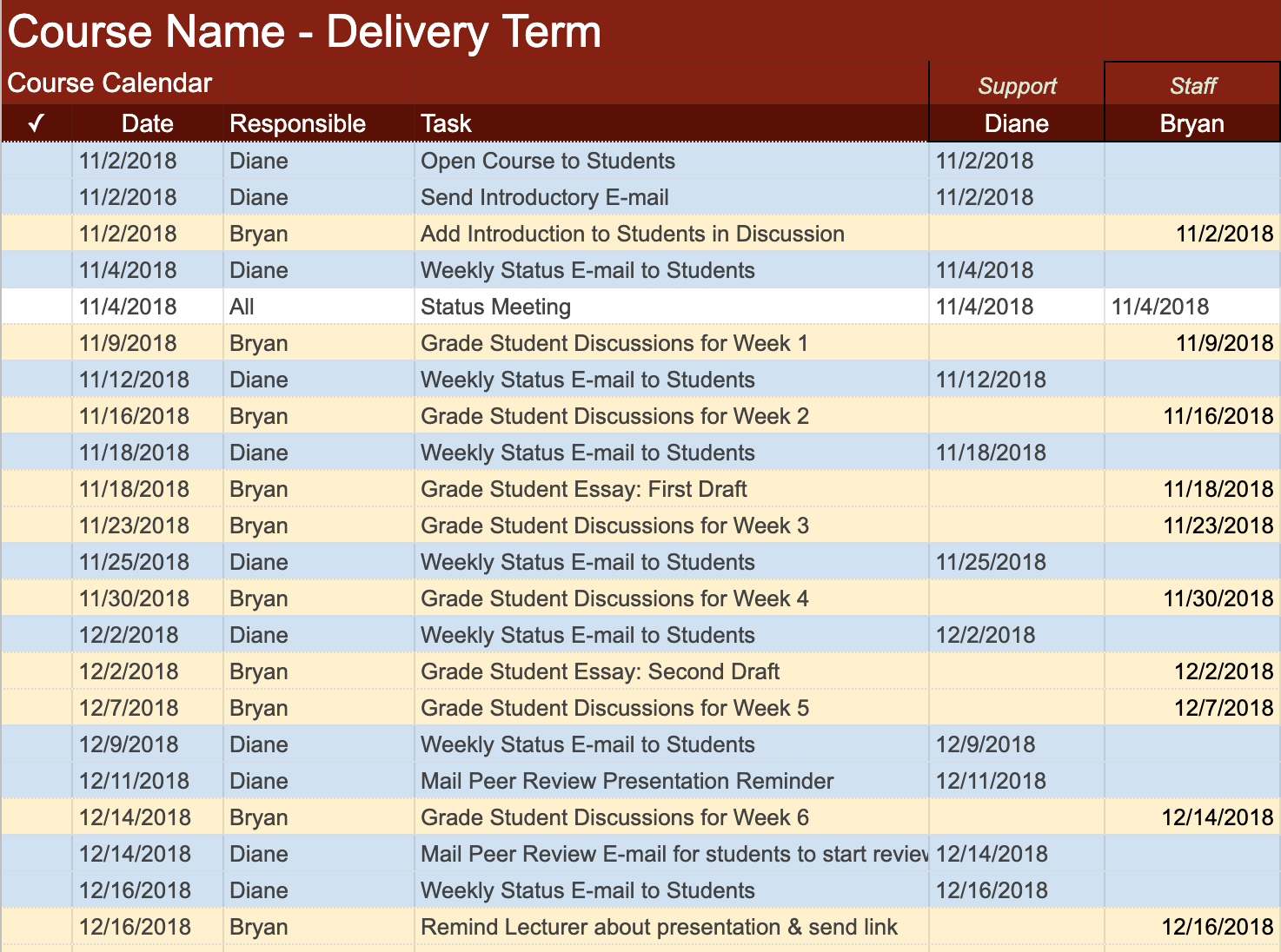 Thumbnail of Downloadable Template for Support Calendar
